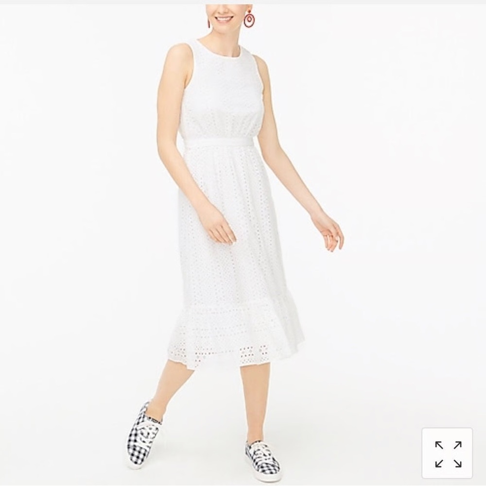 J. Crew Eyelet White Cotton Sleeveless Midi Dress